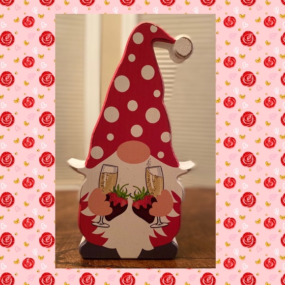 Valentine's Day Gnome Wood Sign, Gnome With Champagne & Chocolate Strawberries - Picture 1 of 12